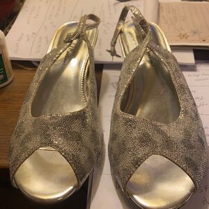 Colorful Creations silver sling backs sz. 8